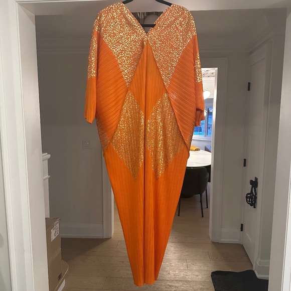 NWOT KATE HEWKO - Orange / Gold Leopard Geometric Glam Dress -One Size Fits Most - Picture 7 of 16